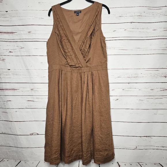 Lands' End Brown Linen Pleated Bodice Sleeveless Dress Lands' End Brown Linen Pleated Bodice Sleeveless Dress